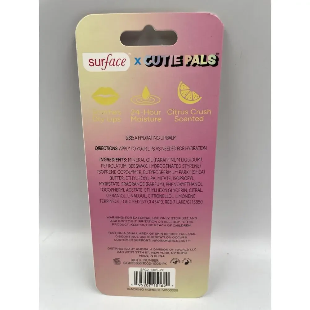Surface x Cutie Pals Lip Balm 0.5 fl oz Citrus Crush & Keychain NIP